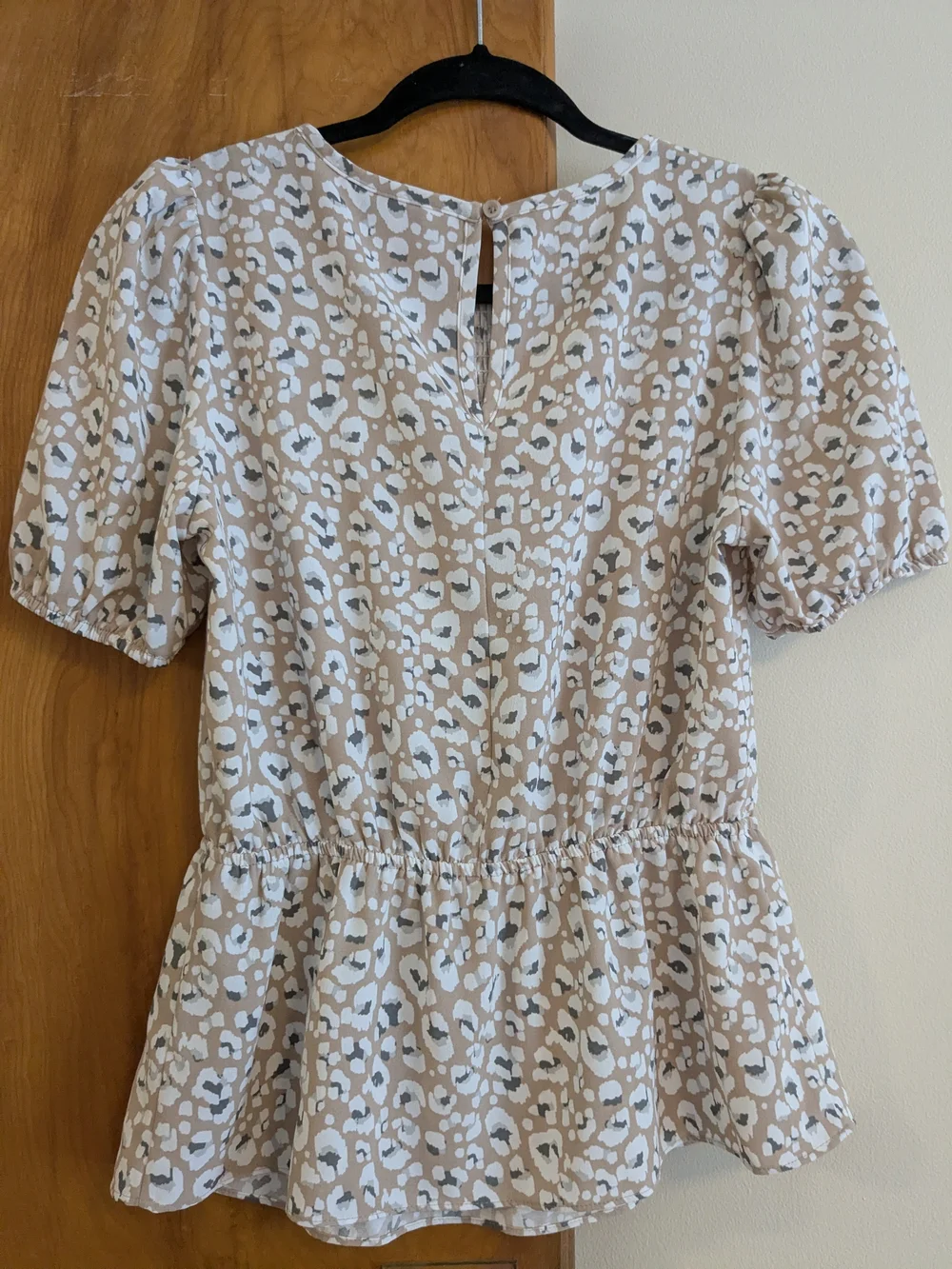 Nine West Beige Animal Print Smocked Peplum Top